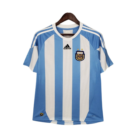 Retro 2010 Argentina National Team Adidas Fan Shirt for Men - White and Blue